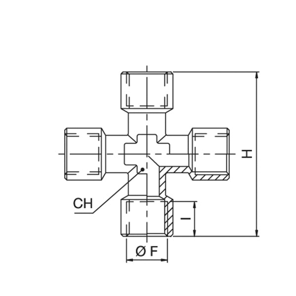 34/HF - FEMALE threaded CROSS fitting - Fittings - Ani (Pack of 10pcs) 34/HF - FEMALE threaded CROSS fitting - Fittings - Ani (Pack of 10pcs)